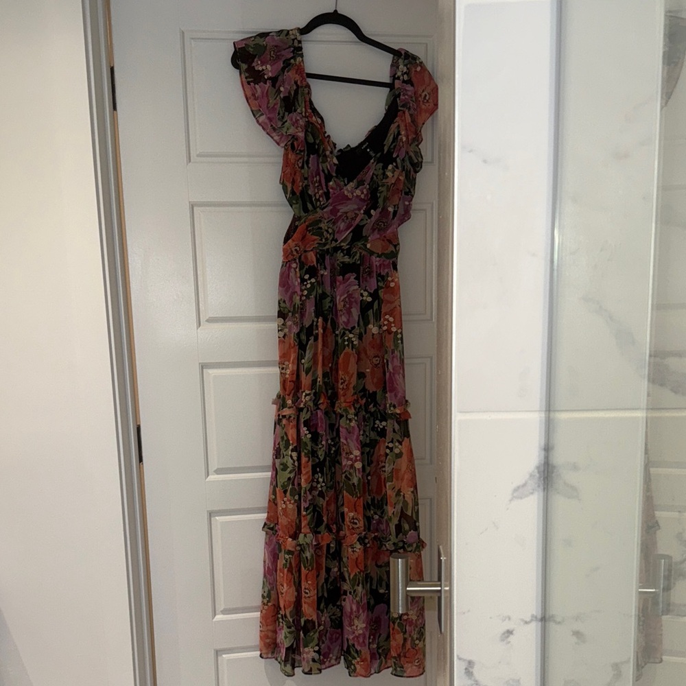 Aqua Floral Ruffle Maxi Dress